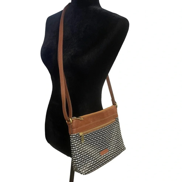 EUC Fossil Evie Crossbody Bag Black/White - Picture 1 of 16